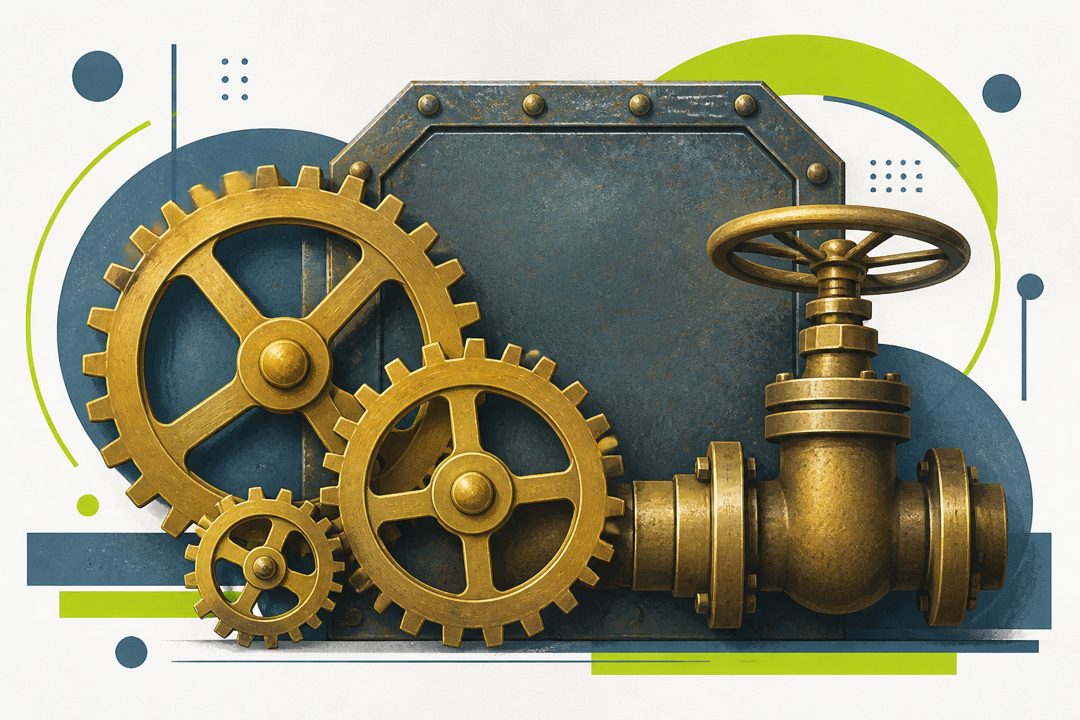 Brass gears and a steampunk valve still life