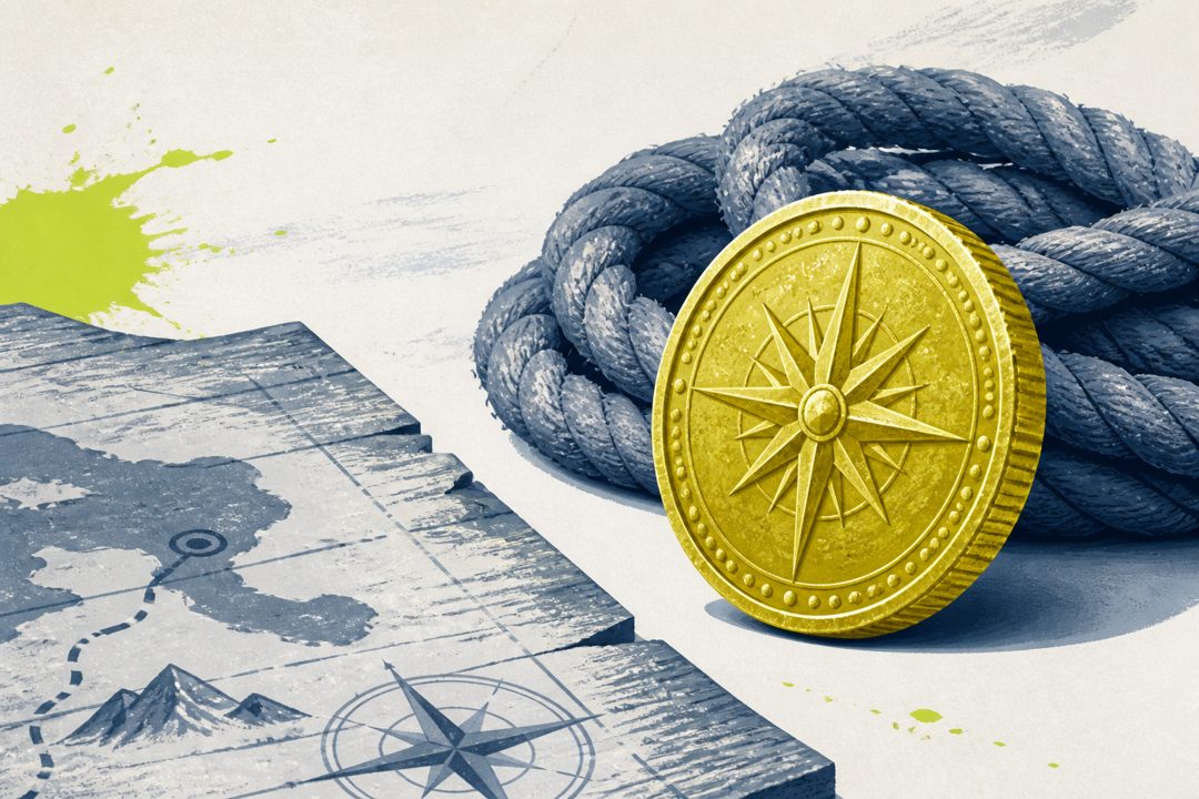 Pirate map, rope and doubloon still life for the Cove theme
